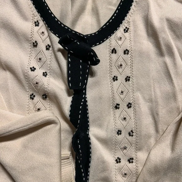 Sigrid Olsen Cream and Black Trim Beaded Cardigan and Tank Set - Picture 6 of 10